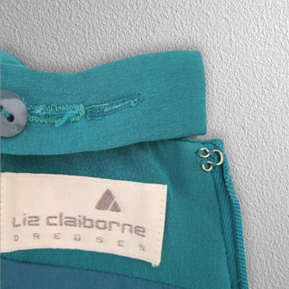 Vintage Liz Claiborne Teal Sweetheart Neckline Midi Dress - Picture 5 of 10